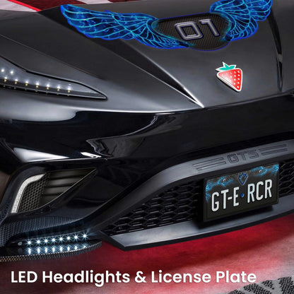 GTS EV Black Twin-Size Race Car Bed, Remote Control, LED Lights, EV Sound FX, Vegan Leather Interior, License Plate