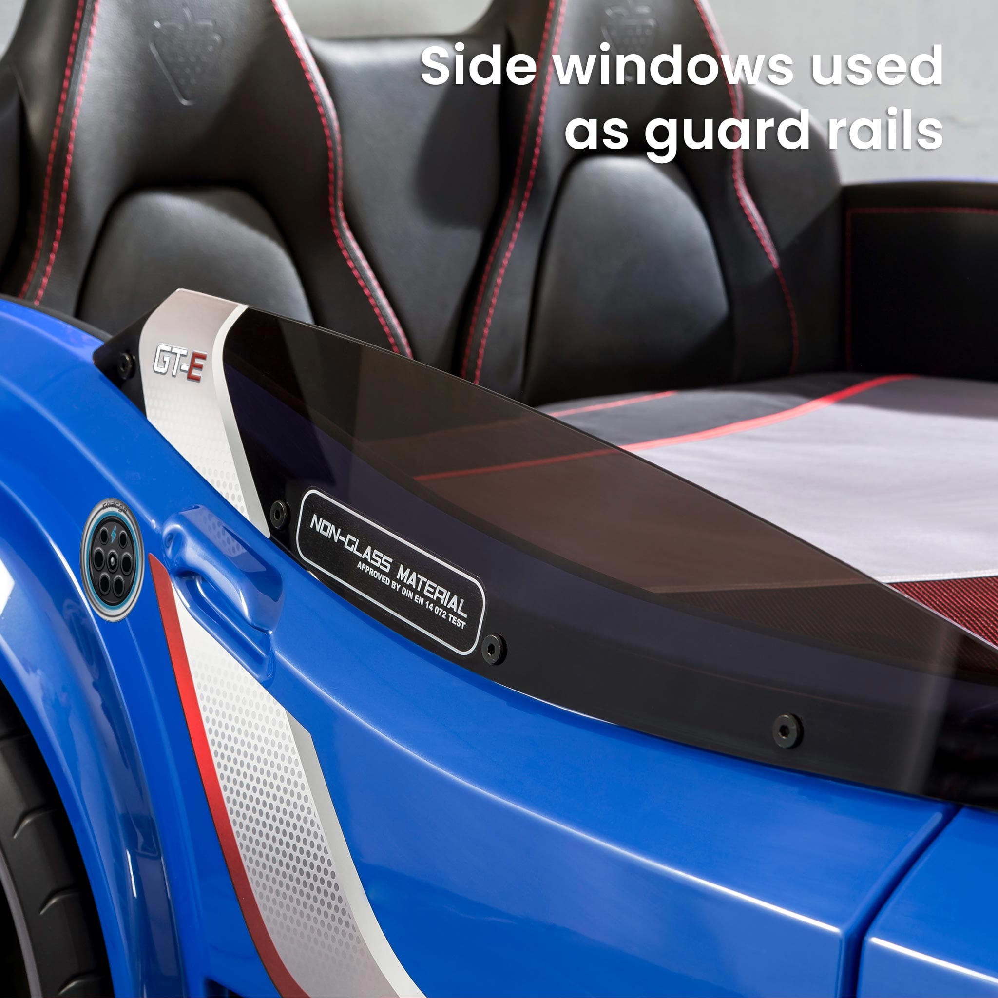 GTS EV Blue Twin-Size Race Car Bed, Remote Control, LED Lights, EV Sound FX, Vegan Leather Interior, License Plate