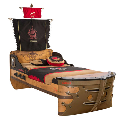 Pirate Twin-Size Captain's Ship Bed with Sails and Deck